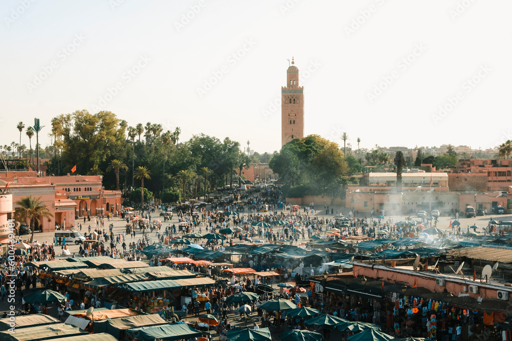 at rooftop in Jemaa el-Fna Marrakech at Night, Morocco, koutoubia