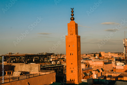 at rooftop in Jemaa el-Fna Marrakech at Night, Morocco, koutoubia