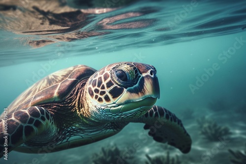 Adorable sea turtle artwork. Generative AI © Salem