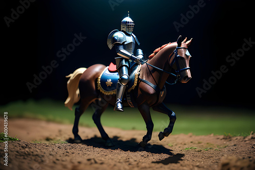 Medieval knight riding horse, illustration