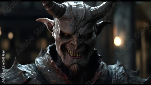 Creepy devil smiling with horns. Generative AI