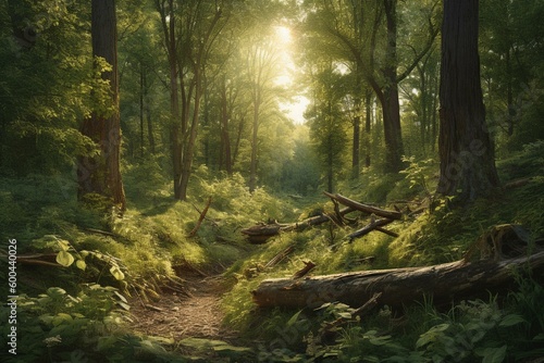 Illustration of lush and joyful woodland. Generative AI