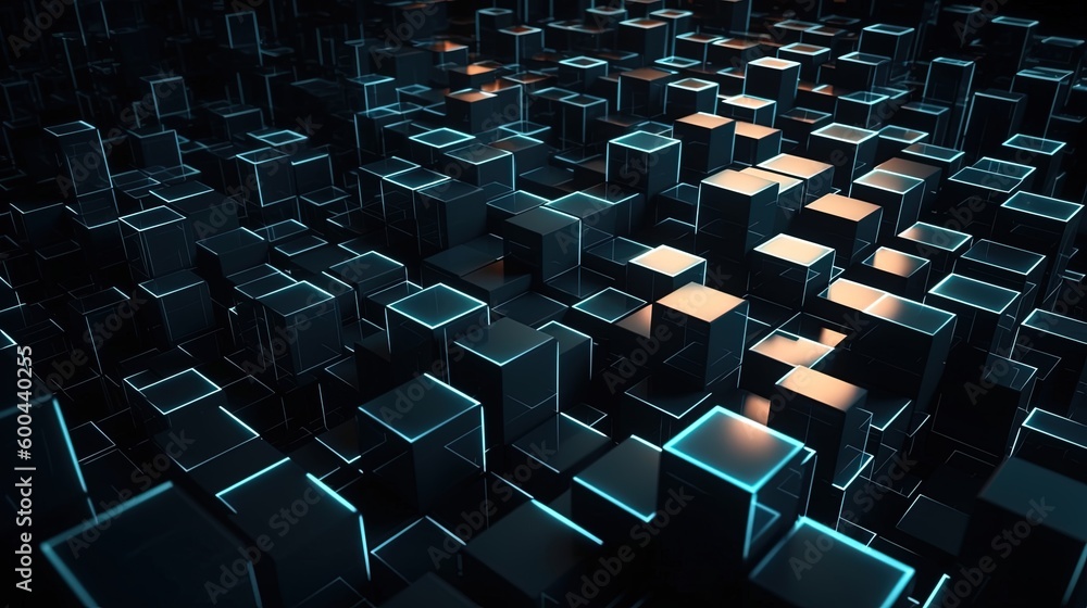 Fototapeta premium Abstract 3d rendering of cubes, Futuristic background, Network concept.Generative Ai