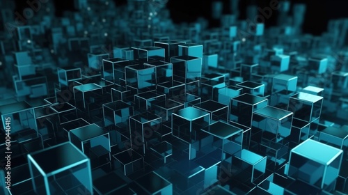 Abstract 3d rendering of cubes  Futuristic background  Network concept.Generative Ai