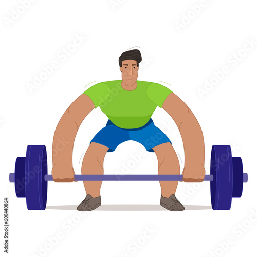 Powerlifting, sport lifestyle, weight lifting concept. Aggressive strong muscular man in sportswear doing deadlift Exercise during workout vector illustration 
