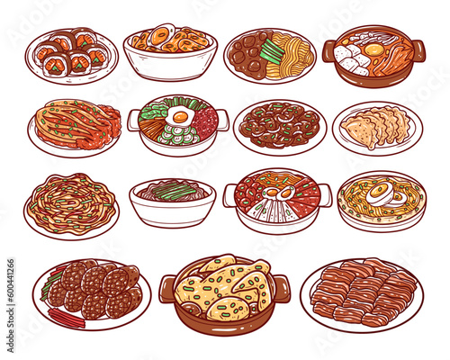 Set of Korean food hand-drawn illustration