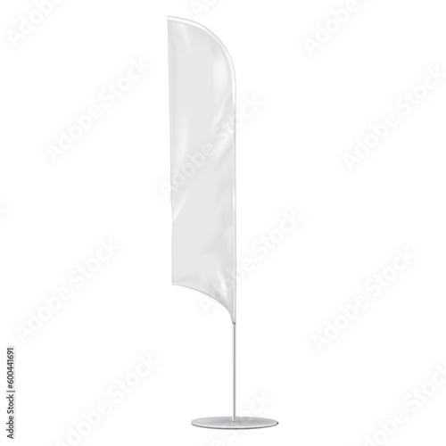 White blank feather flag vector mockup. Blade-shaped banner stand mock-up. Vertical event marketing exhibition display template for design