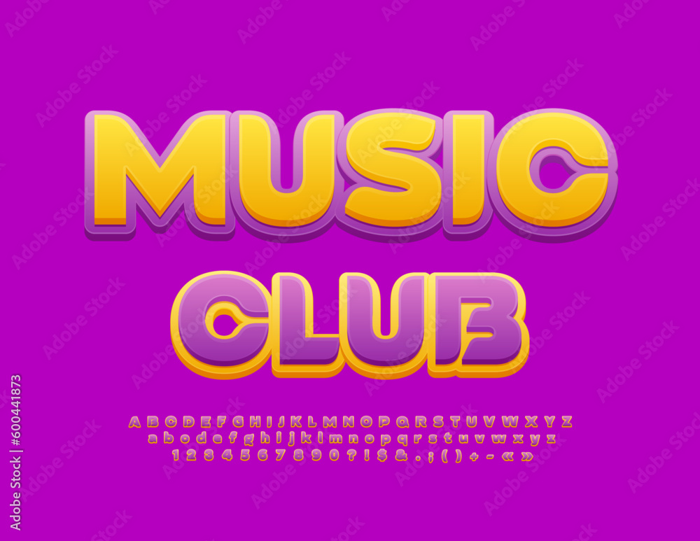 Vector stylish Emblem Music Club. Bright Artistic Font. Modern Alphabet Letters and Numbers set. Vector stylish Emblem Music Club. Bright Artistic Font. Modern Alphabet Letters and Numbers set.