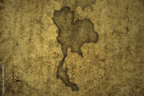 map of thailand on a old vintage crack paper background .