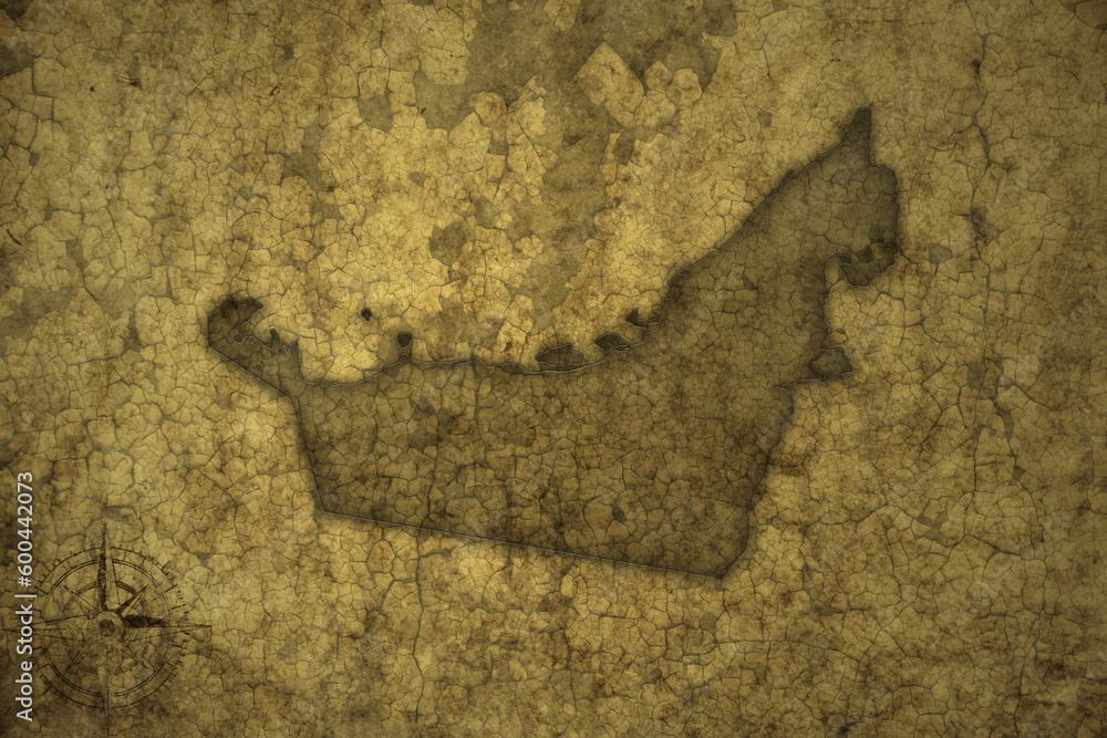 map of united arab emirates on a old vintage crack paper background ...