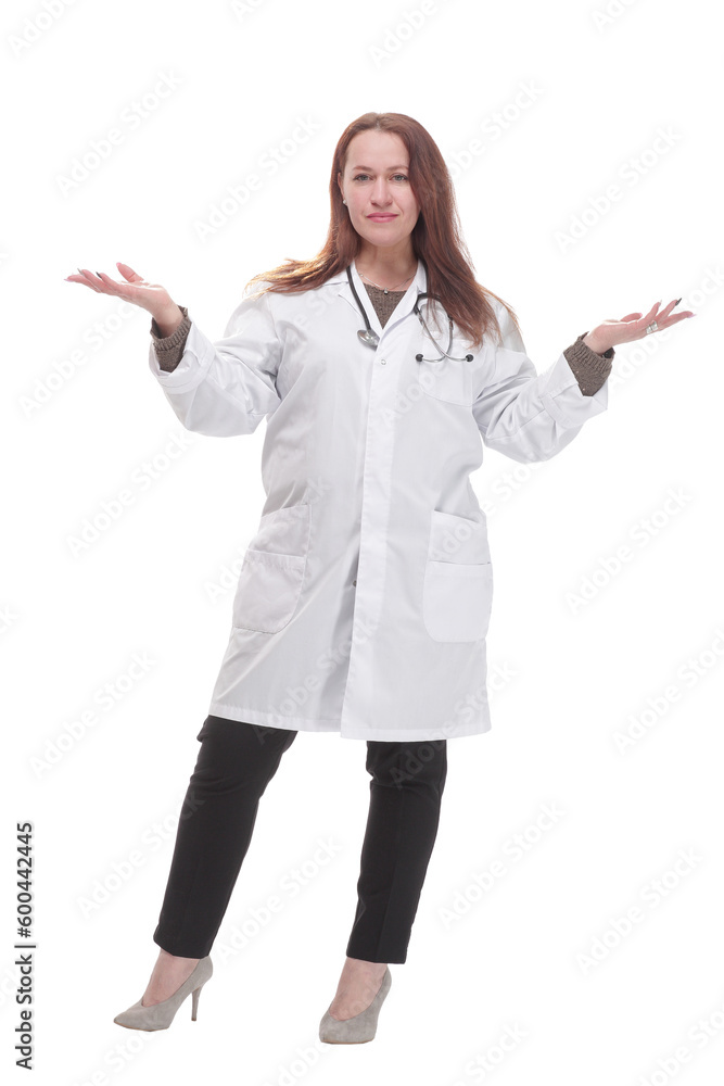 mature female doctor with stethoscope . isolated on a white background. mature female doctor with stethoscope . isolated on a white background.