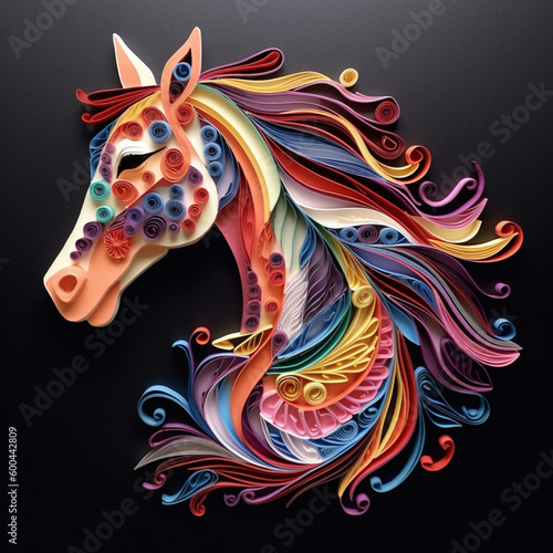 Paper quilling full portrait of a horse  Generative AI