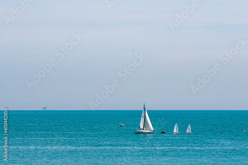 Large sailboat, under wind power , off Giulianova shoreline, Italy