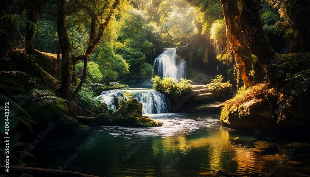 Magical waterfall in scenic forest