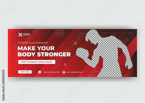 Fitness gym training facebook cover and web banner Design template 