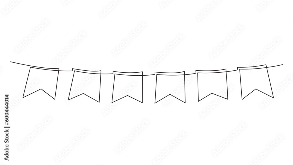 Continuous line art drawing buntings garland. Vector illustration Continuous line art drawing buntings garland. Vector illustration