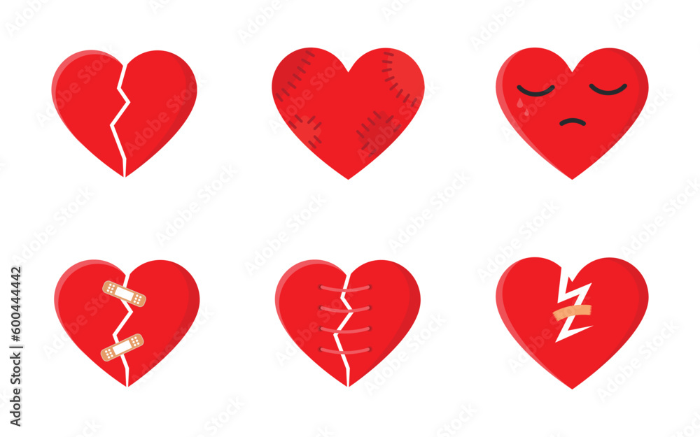 Vector set of broken hearts.Vector illustration isolated on white background.Eps 10.