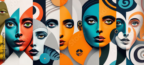 Geometric Woman: A Colorful Pop Art Collage of Female Silhouettes.