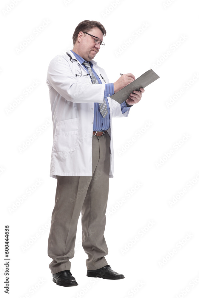 in full growth. qualified doctor with a clipboard. in full growth. qualified doctor with a clipboard.