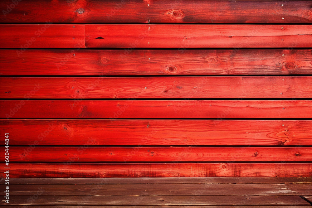 Fototapeta premium Wooden background with red planks. Generative AI illustration
