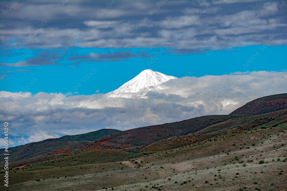Fototapeta premium Mountain covered with snow. Beautiful Mount Ararat, view from Armenia