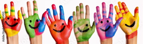 finger fun art smile colorful artist hand concept child paint. Generative AI.