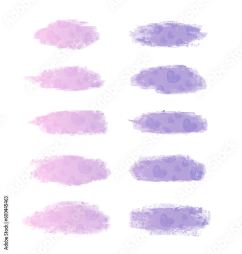 cute crayon brush strokes with hearts, strokes on transparent background, isolated, extracted, png file