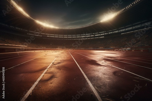3D depiction of a pro athletics stadium's running track. Generative AI © Arin