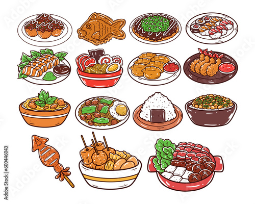 Set of Japanese food hand-drawn illustration