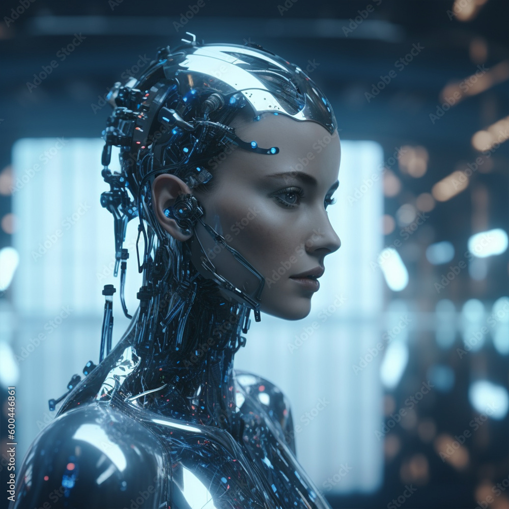 AI Robot, Future Robot, Human Robot, Female, AI, Artificial Intelligence, Humanoid, Cyber, Innovation, Modern robot - obrazy, fototapety, plakaty 