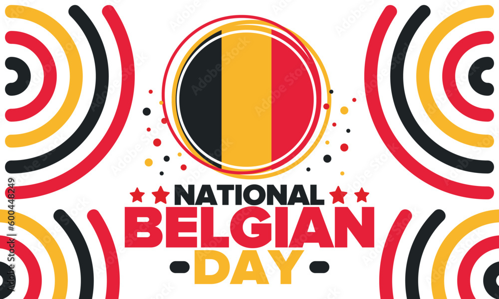 Obraz premium Belgian National Day. Belgium Independence day. Annual holiday in Belgium, celebrated in Jule 21. Patriotic design. Poster, greeting card, banner and background. Vector illustration