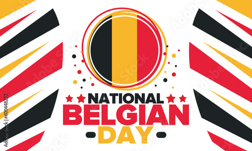 Belgian National Day. Belgium Independence day. Annual holiday in Belgium, celebrated in Jule 21. Patriotic design. Poster, greeting card, banner and background. Vector illustration