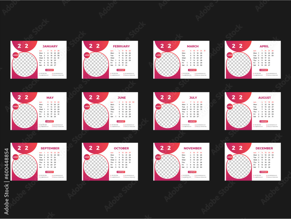 2024 Calendar Planner Template Vector layout grid of a wall or desk