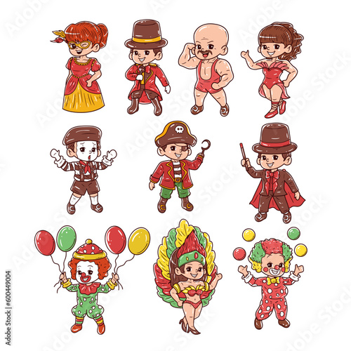 Set of circus character hand-drawn illustration