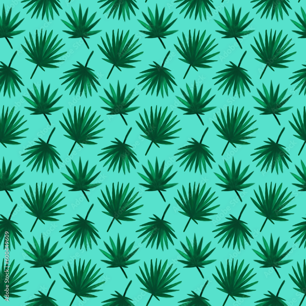 Palm Leaf Seamless Pattern. Raster Illustration of Summer Tropical Background. Palm Leaf Seamless Pattern. Raster Illustration of Summer Tropical Background.