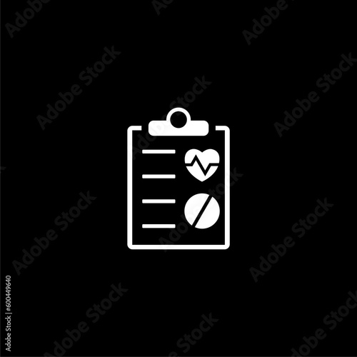 Medical checkup report outline vector icon. Symbol, logo illustration on black background