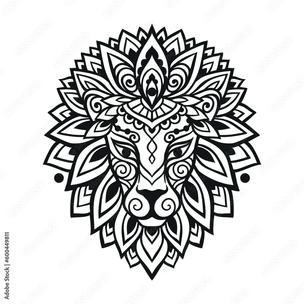 Lion mandala ornament. Vector illustration.