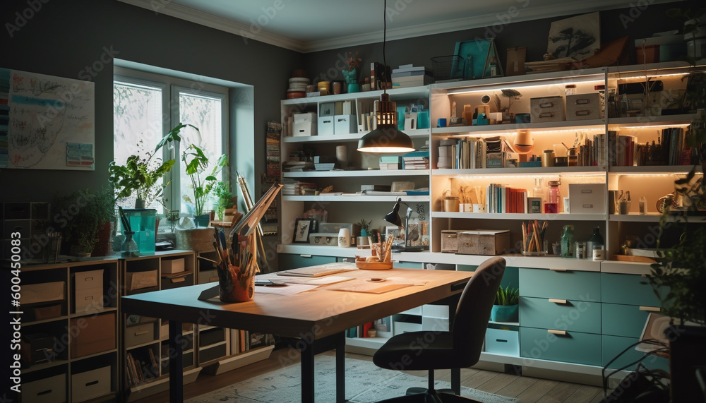 Modern domestic room with elegant wood design generated by AI Modern domestic room with elegant wood design generated by AI