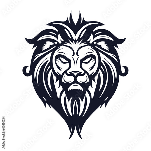 Wild lion head logo template illustration design isolated on white. Generative AI.