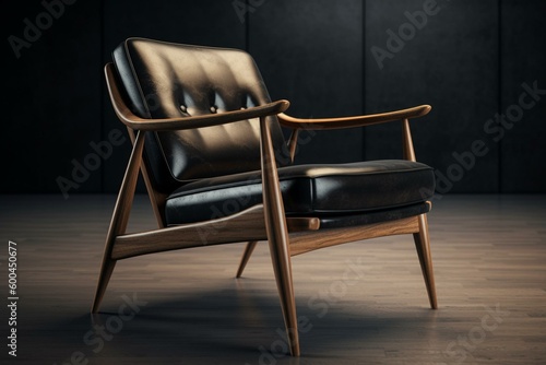 A 3D model of a mid-century chair on a white background. Generative AI