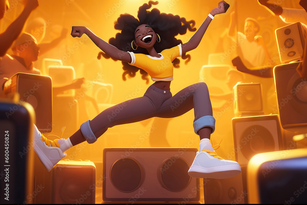 Generative AI illustration of happy African American young woman with ...