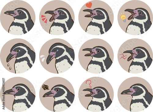 フンボルトペンギンの表情アイコンセット