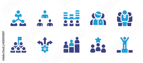 Leadership icon set. Duotone color. Vector illustration. Containing leadership, staff, rating, leader, goal, decision making, ranking, best employee, winner.