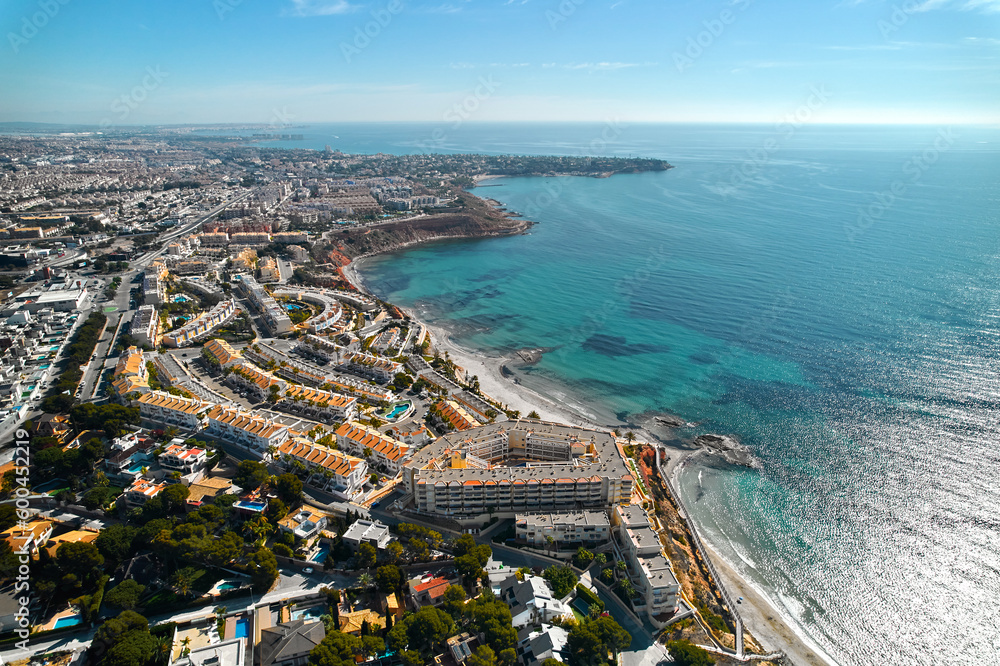 Dehesa de Campoamor seaside and townscape view from above. Spain
