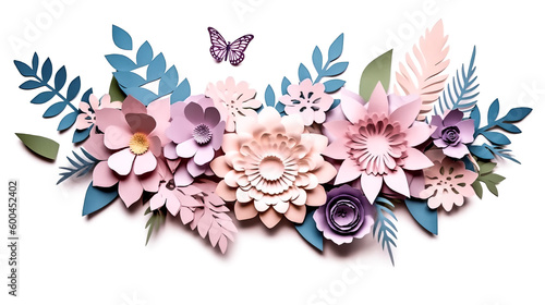 Fototapeta Naklejka Na Ścianę i Meble -  Abstract cut paper flowers were isolated on white - generative ai