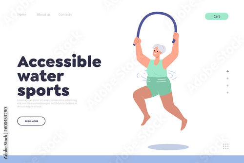 Accessible water sports for senior aged people landing page design template for online service