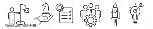 Reach goals and planning vector line icons - thin line icon collection on white background