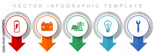 Power and energy icon set, miscellaneous pointer icons such as battery, solar power, light bulb and tool for webdesign and mobile applications, modern design infographic vector template
