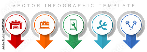 Workshop icon set, miscellaneous pointer icons such as pistons, battery, service and tools for webdesign and mobile applications, modern design infographic vector template