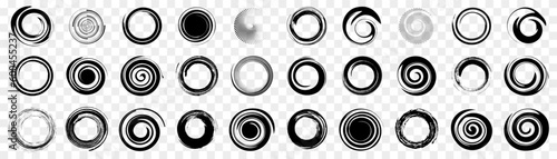 Black funnel collection. Set of circle swirl. Circle black funnel collection. Black funnel vortex design